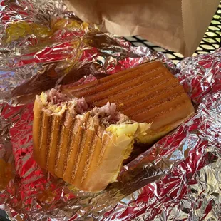 CUBAN: In-house Roasted Pork, in-house Baked Ham, Swiss, Pickle &amp; Yellow Mustard on fresh Cuban bread