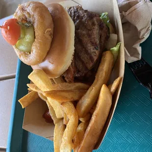Bacon Double Cheeseburger (no cheese) with Fries