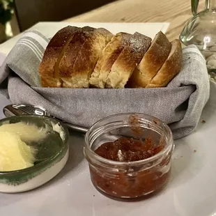 Brioche ($10) Fresh Baked Brioche Loaf, Cultured Butter, Fig Jam, Sea Salt