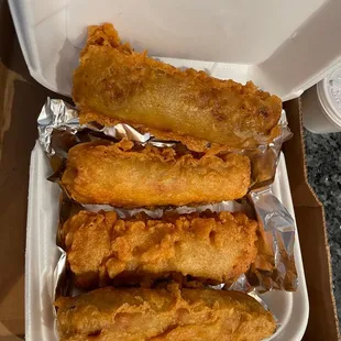 Egg rolls and fried rice.