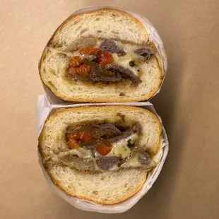 Our steak, peppers, onions and cheese grinder, The Underhill.