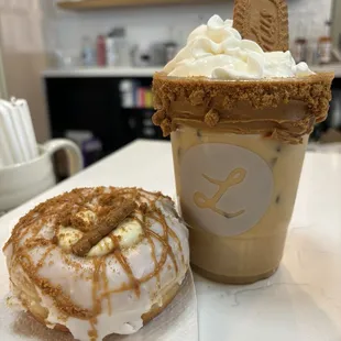 Biscoff cheesecake donut and latte
