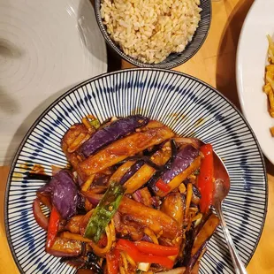 Spicy eggplant with side of brown rice