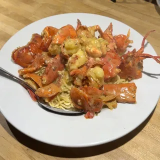Lobster with Garlic Noodles in Uni Truffle Sauce