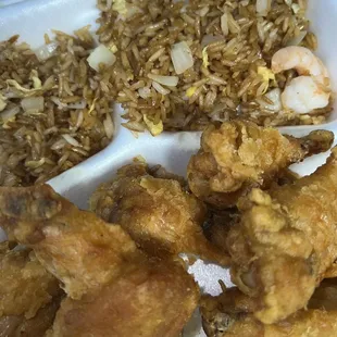 10 Pieces Chicken Wing and Shrimp Fried Rice Special Combination ( ask for honey  or put your own honey  on these wings )