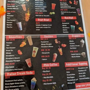 Updated menu during pandemic.