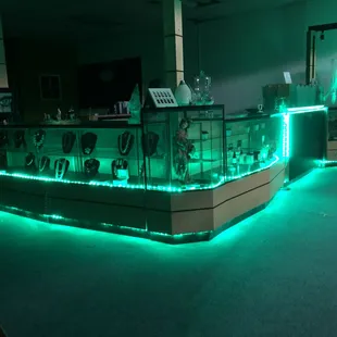 At night our company colors parakeet green and black