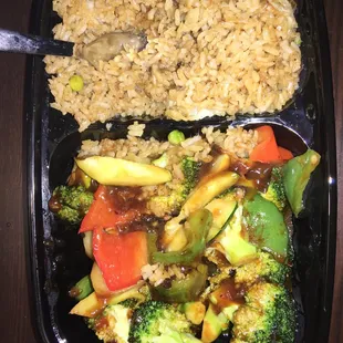 Delishhhhhh.  Broccoli with garlic sauce and veggie fried rice.  Redemption