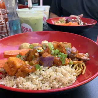 Pineapple Chili Garlic Eggplant Tofu Bowl Lunch