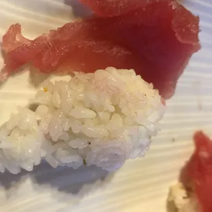 Fish blood-soaked rice with shredded tuna