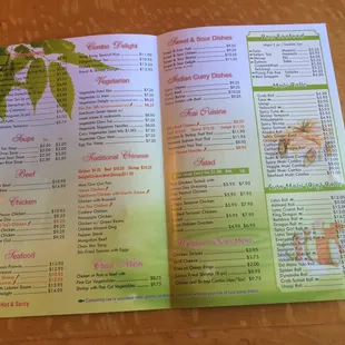 Partial dinner menu and sushi menu