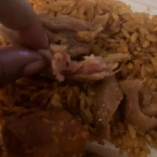 a plate of rice and meat