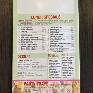 Lunch specials menu
