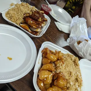 Left is Chicken in Garlic Sauce Right is Sesame Chicken