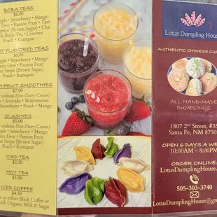 the menu for the restaurant