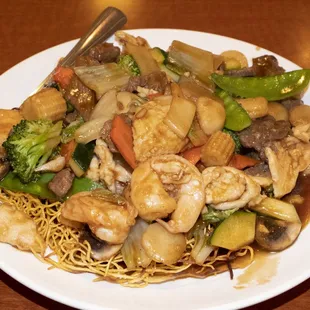 Double pan fried noodles