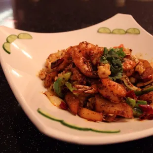 Dry braised squid and prawns