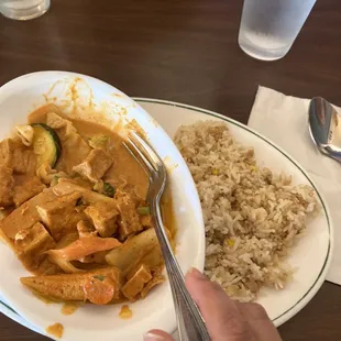 Pannang curry tofu with simple &quot;fried rice&quot;