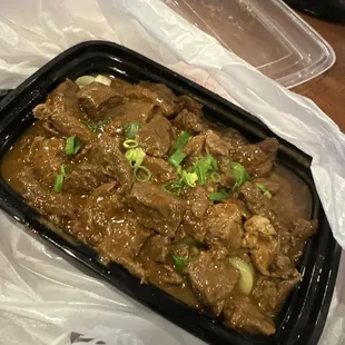 Braised beef flank.