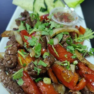 Nam tok... Came with bell peppers and onion