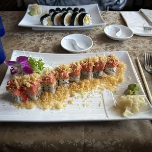 Volcano Roll and tempura veggie roll