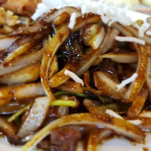 Mongolian beef, I don't see much beef and lots of onions