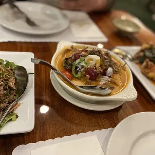 Beef larb, duck curry and Spicy Chicken Wings. All delicious :)