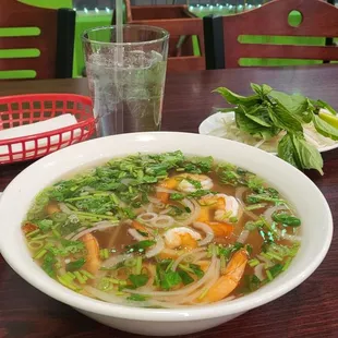 Shrimp pho noodle soup. Very very good.