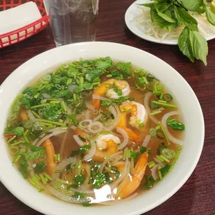 Shrimp pho noodle soup.