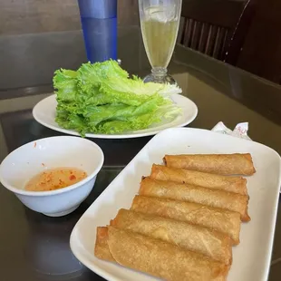 Eggrolls and green tea