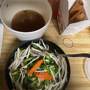 Medium Beef Pho w/ well done steak and chicken and fresh veggies.