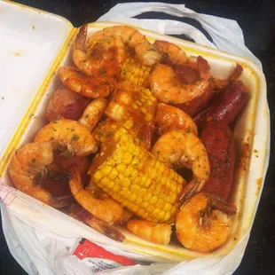 Boiled shrimp, sausage, corn &amp; potatoes