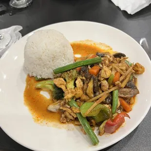 Lunch portion of Chicken Thai Spicy for $9.  Very good!