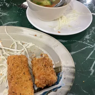 Fried tofu and wonton soup