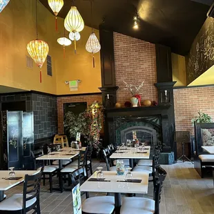 tables and chairs in a restaurant