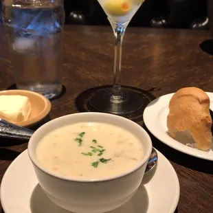 New England Clam Chowder and martini...