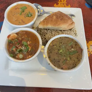 Cajun Sampler - Red Beans and Rice, Gumbo, and Jambalaya