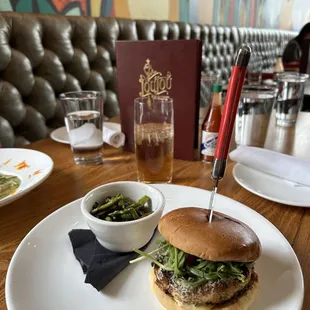 a burger and a side dish