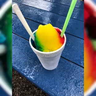 ows a cup of ice cream with a straw