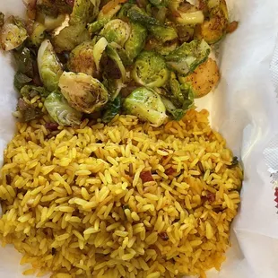 Brussel sprouts and yellow rice