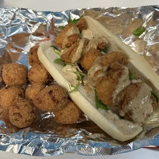 Shrimp Po'Boy and hushpuppies!