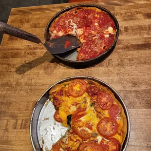Sausage pizza on top &amp; The Lou on the bottom