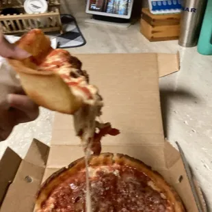Doughy undercooked pizza .