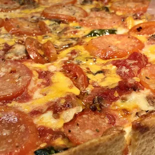 a close up of a pizza