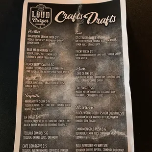 Crafts and drafts drink menu 06/2024