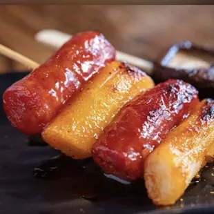 Sausage ricecake skewer w/Korean gochu jang sauce