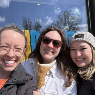 Friends outside during Indy Bookstore Crawl