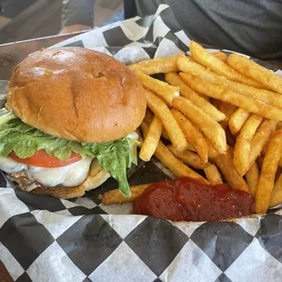 a burger and fries