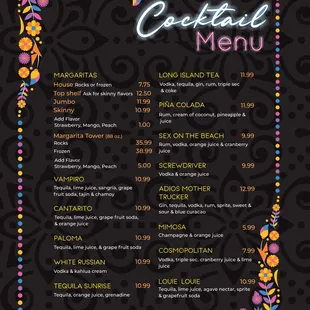 Cocktail menu