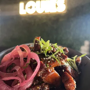 Fried Pork Belly - Hatch green Chile honey soy